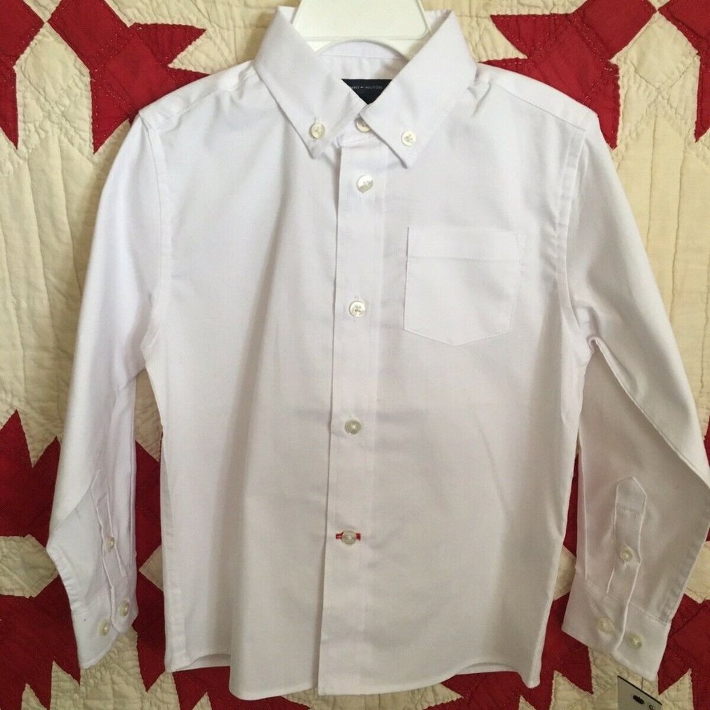 Tommy Hilfiger Boys Sz 4 White Long Sleeve Shirt